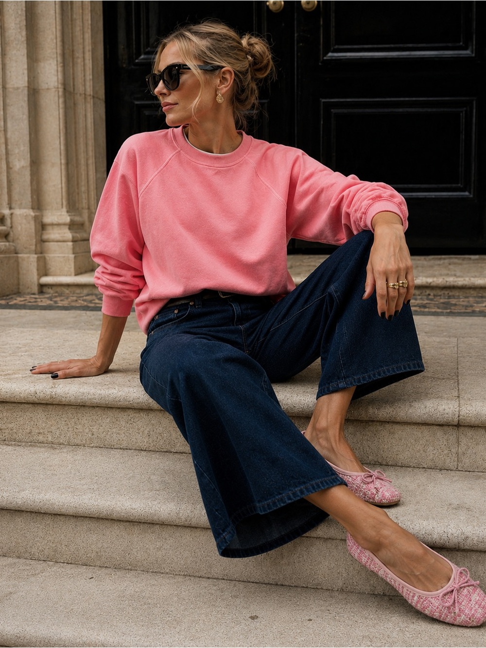 Elizabeth James M Coral Pink Crewneck Sweatshirt Melba 100% Cotton SOFT NWT $125